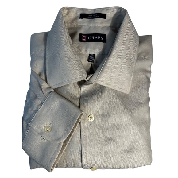 Chaps Other - Chaps Men's Beige Long Sleeve Button-Up Shirt Size L 16-16.5 34/35 100% Cotton